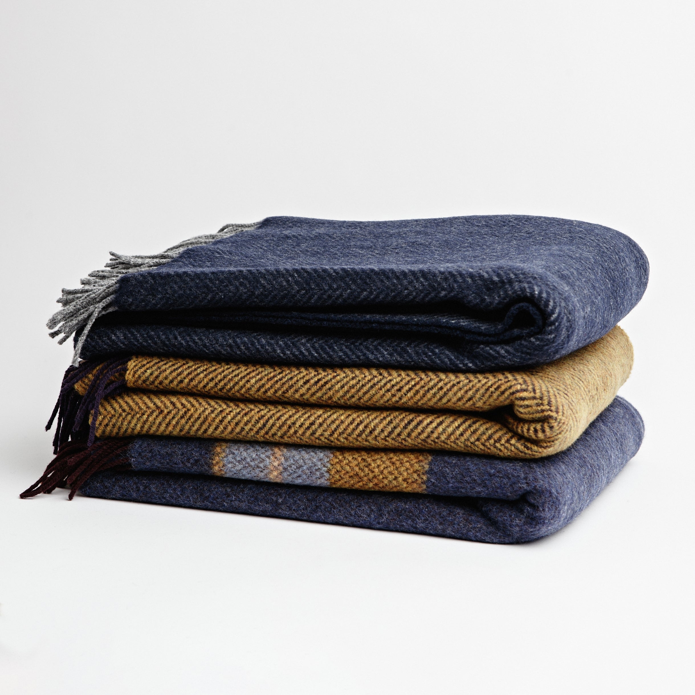 Navy Mustard Checkered Throw